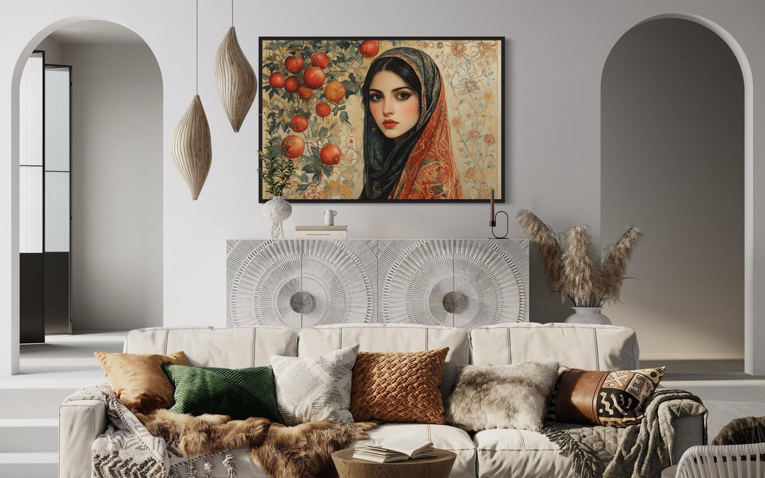 Beautiful Persian Woman With Apples Framed Canvas Wall Art