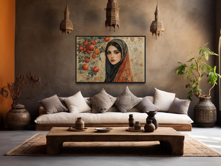 Beautiful Persian Woman With Apples Framed Canvas Wall Art