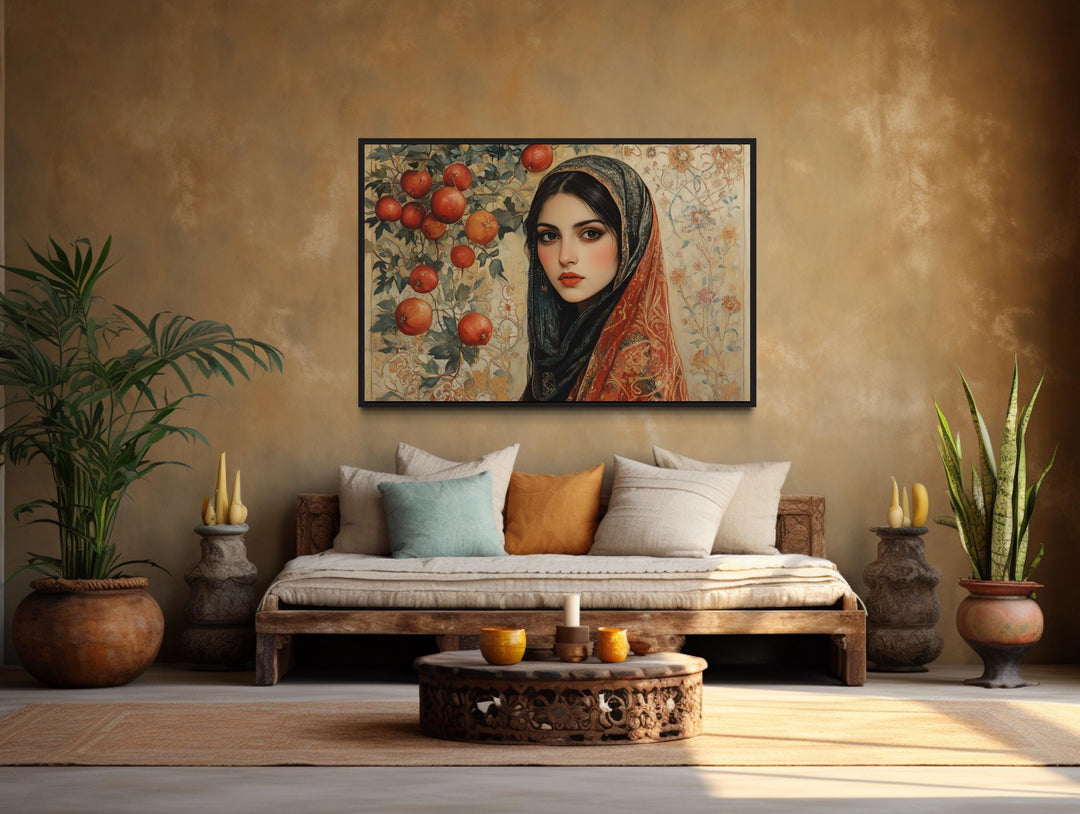 Beautiful Persian Woman With Apples Framed Canvas Wall Art