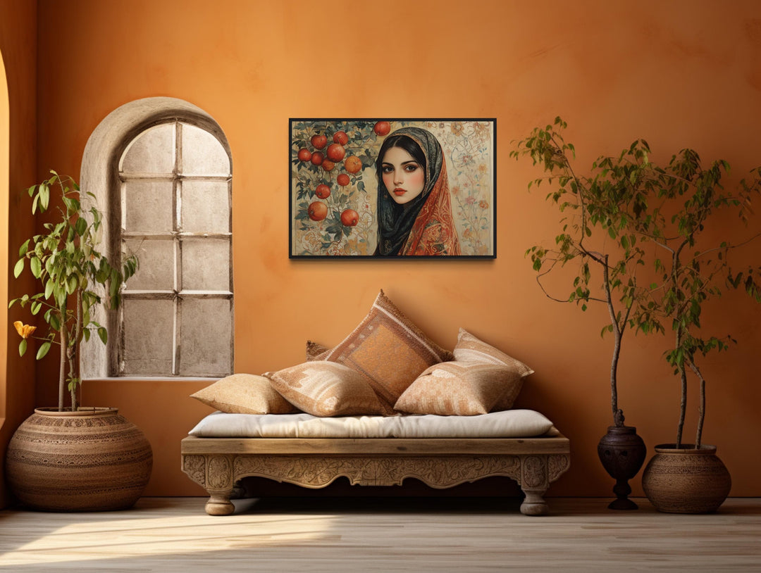 Beautiful Persian Woman With Apples Framed Canvas Wall Art