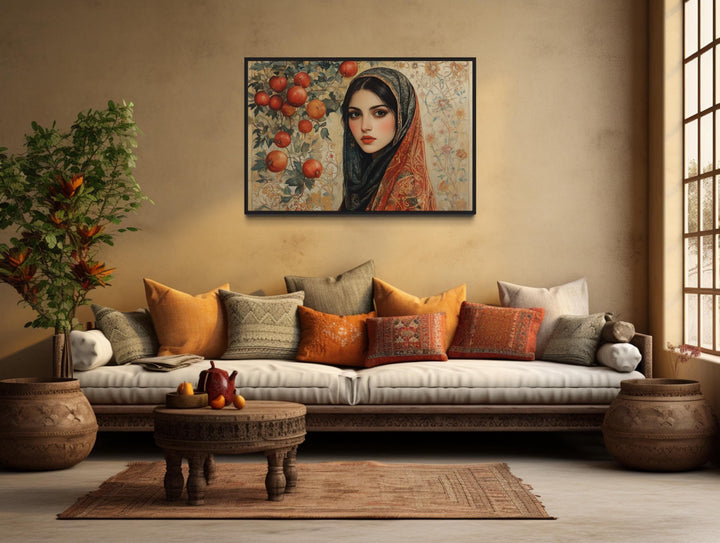 Beautiful Persian Woman With Apples Framed Canvas Wall Art