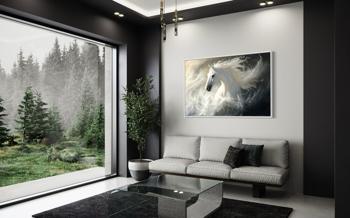 Beautiful White Stallion Framed Canvas Wall Art