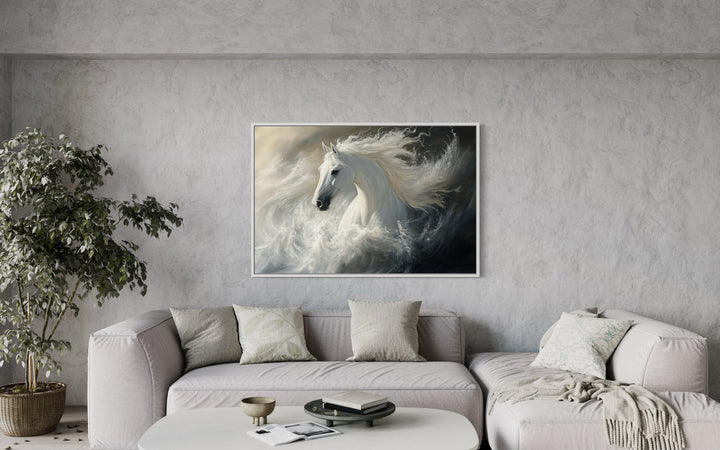 Beautiful White Stallion Framed Canvas Wall Art