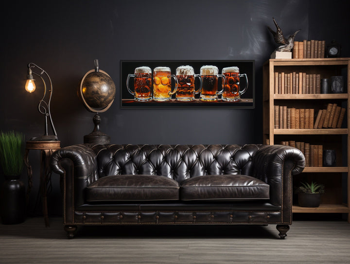 Beer Mugs Horizontal Bar Or Pub Framed Canvas Wall Art