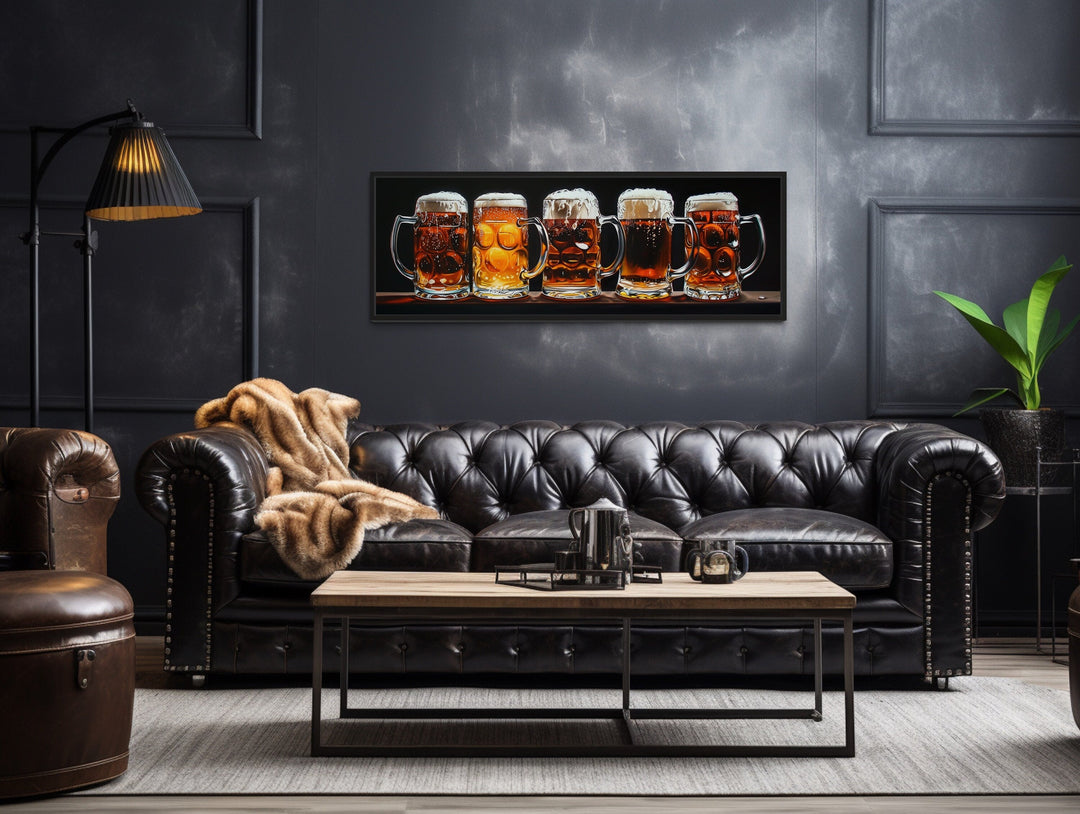 Beer Mugs Horizontal Bar Or Pub Framed Canvas Wall Art