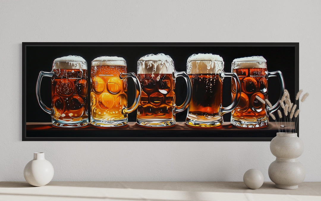 Beer Mugs Horizontal Bar Or Pub Framed Canvas Wall Art