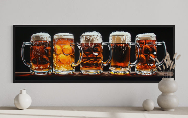 Beer Mugs Horizontal Bar Or Pub Framed Canvas Wall Art