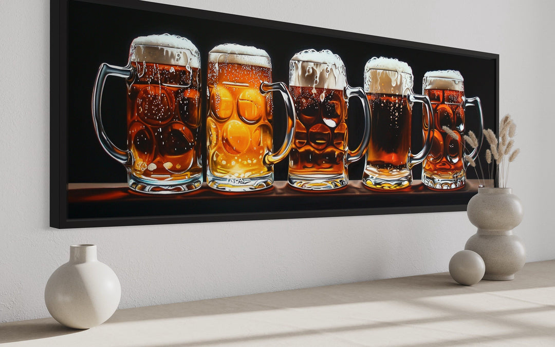 Beer Mugs Horizontal Bar Or Pub Framed Canvas Wall Art