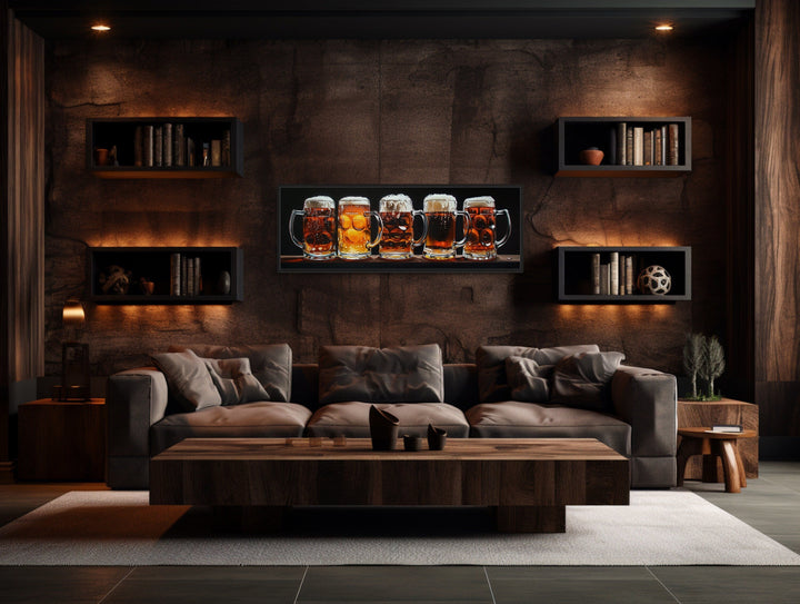 Beer Mugs Horizontal Bar Or Pub Framed Canvas Wall Art