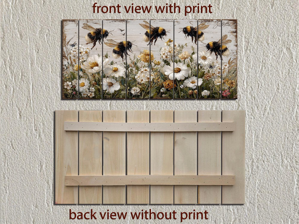 Bees and Daisies Distressed Wood Wall Art