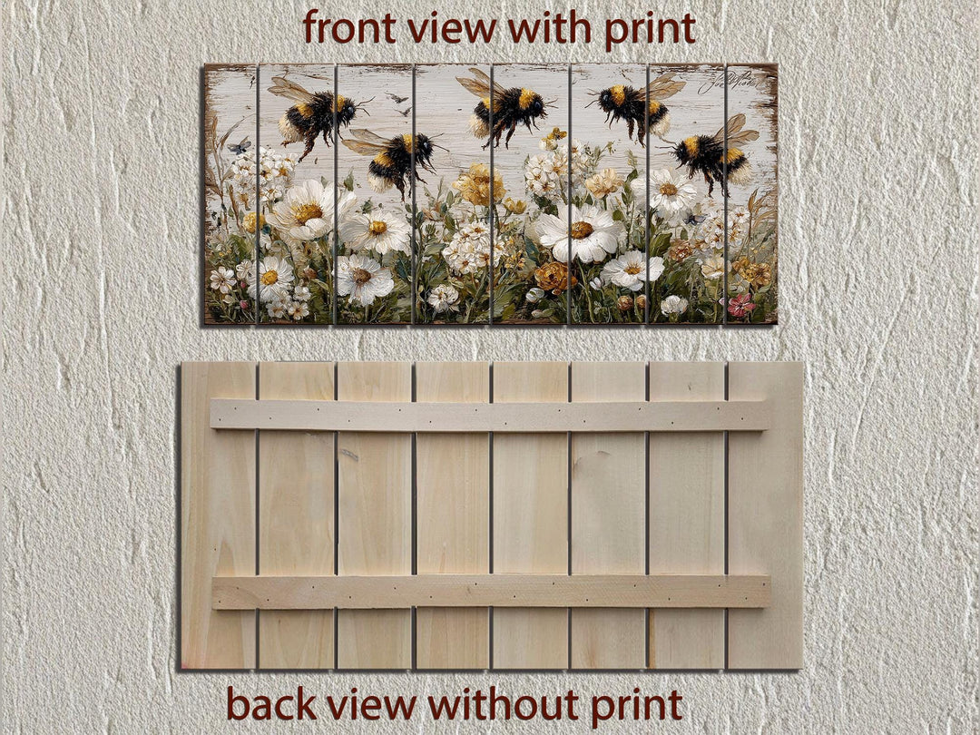 Bees and Daisies Distressed Wood Wall Art