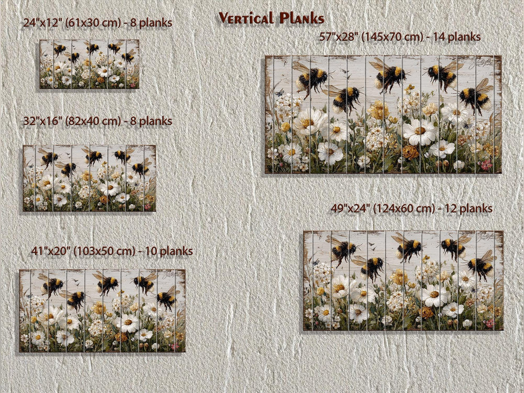 Bees and Daisies Distressed Wood Wall Art