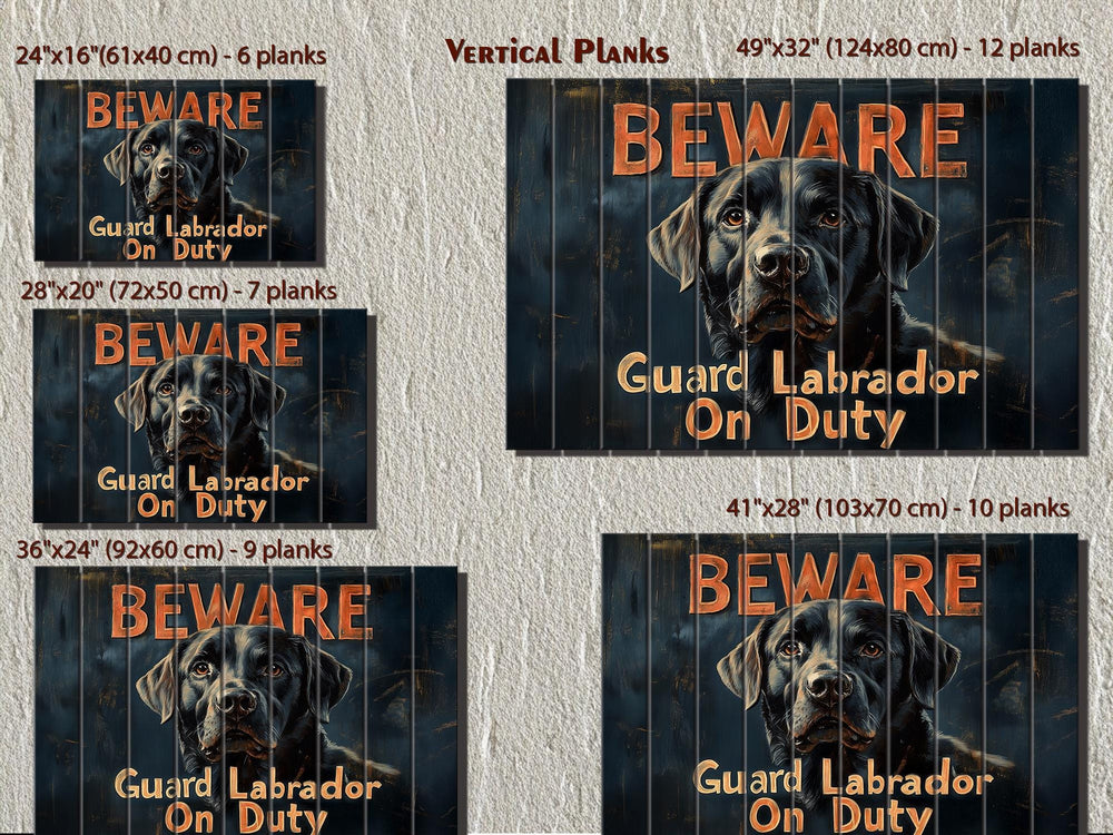 Beware Guard Black Labrador Retriever Sign Distressed Wood Wall Art