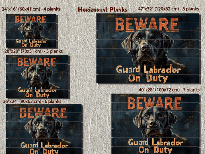 Beware Guard Black Labrador Retriever Sign Distressed Wood Wall Art