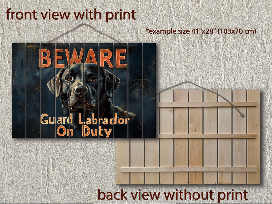 Beware Guard Black Labrador Retriever Sign Distressed Wood Wall Art
