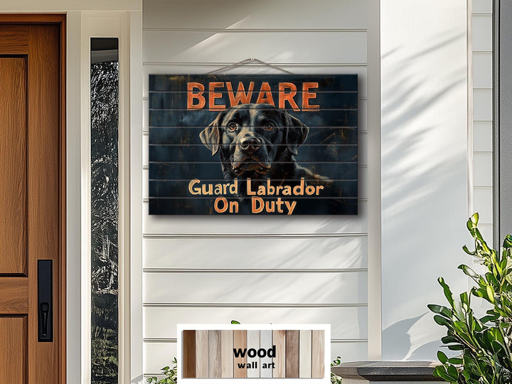 Beware Guard Black Labrador Retriever Sign Distressed Wood Wall Art