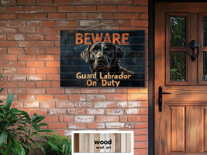 Beware Guard Black Labrador Retriever Sign Distressed Wood Wall Art