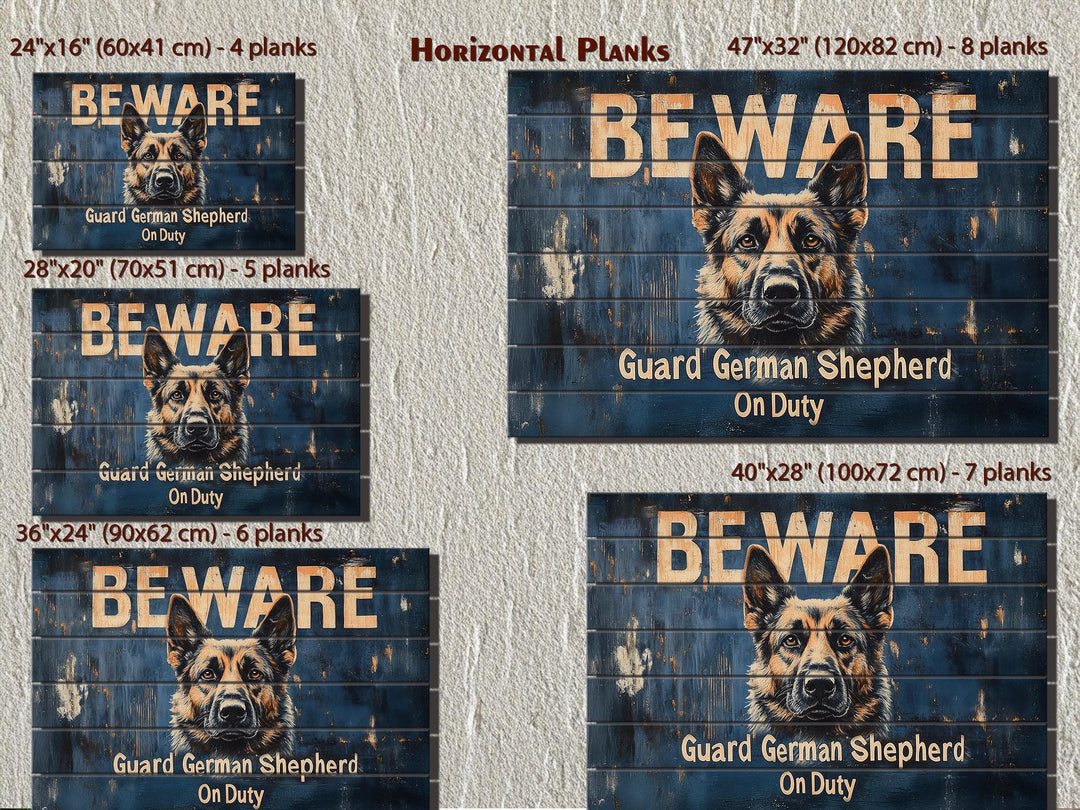 Beware Guard German Shepherd On Duty Sign Distressed Wood Wall Art
