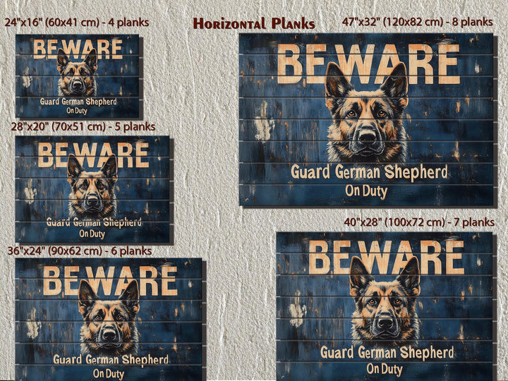 Beware Guard German Shepherd On Duty Sign Distressed Wood Wall Art