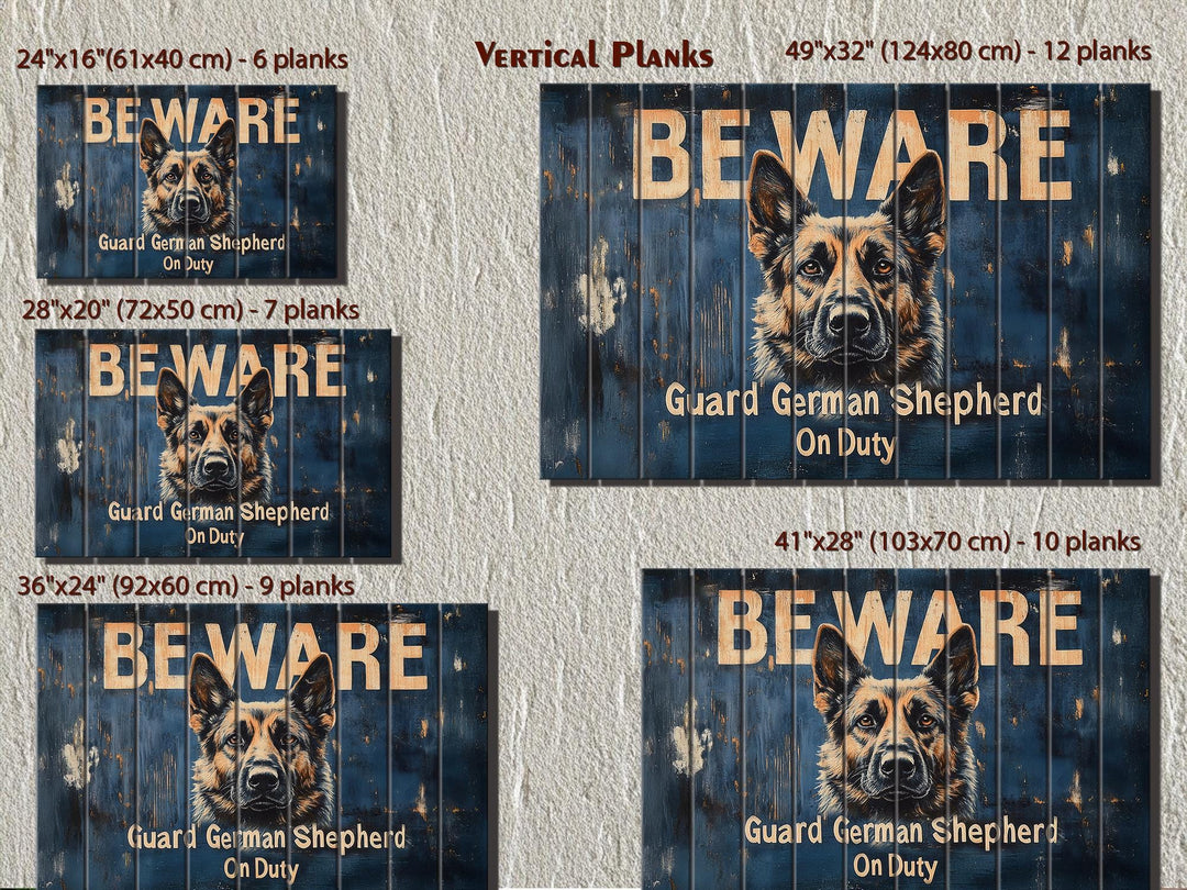 Beware Guard German Shepherd On Duty Sign Distressed Wood Wall Art