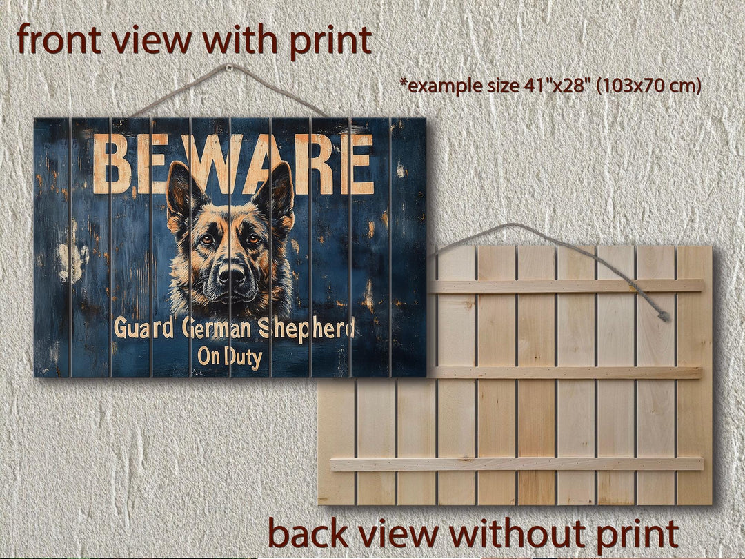 Beware Guard German Shepherd On Duty Sign Distressed Wood Wall Art
