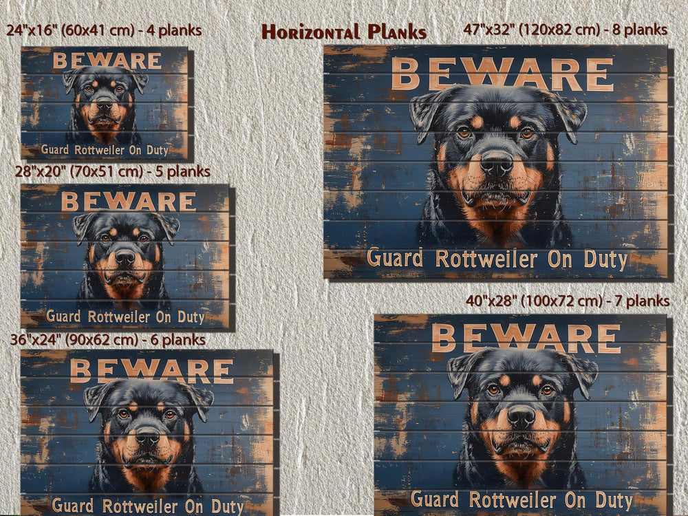 Beware Guard Rottweiler On Duty Sign Distressed Wood Wall Art