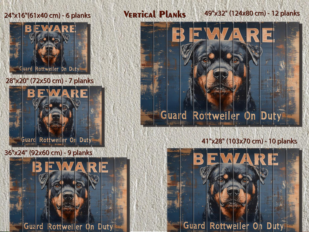 Beware Guard Rottweiler On Duty Sign Distressed Wood Wall Art