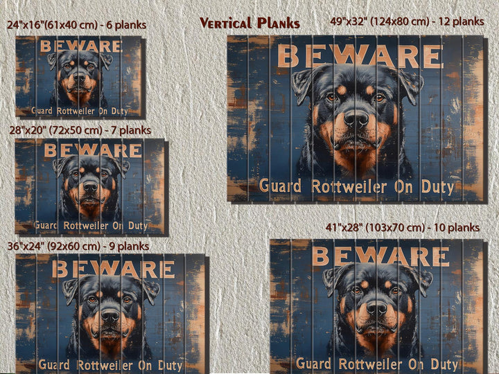 Beware Guard Rottweiler On Duty Sign Distressed Wood Wall Art