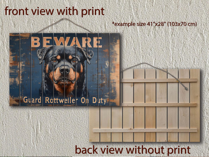 Beware Guard Rottweiler On Duty Sign Distressed Wood Wall Art