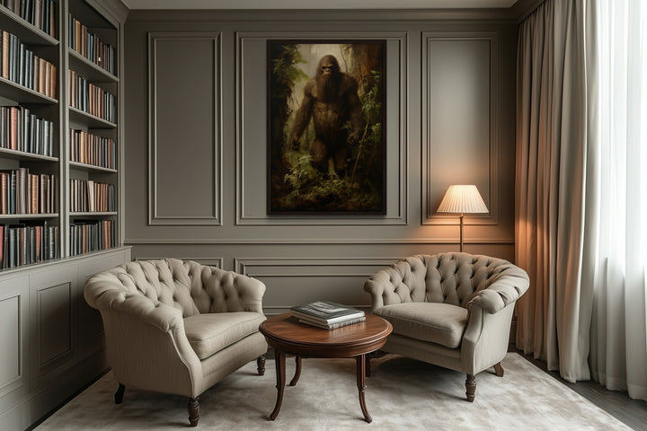 Bigfoot In The Forest Framed Canvas Wall Art