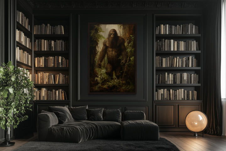Bigfoot In The Forest Framed Canvas Wall Art