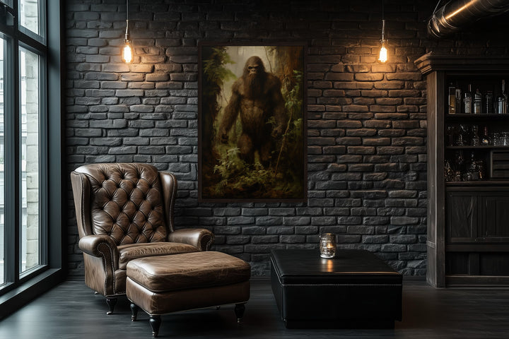 Bigfoot In The Forest Framed Canvas Wall Art