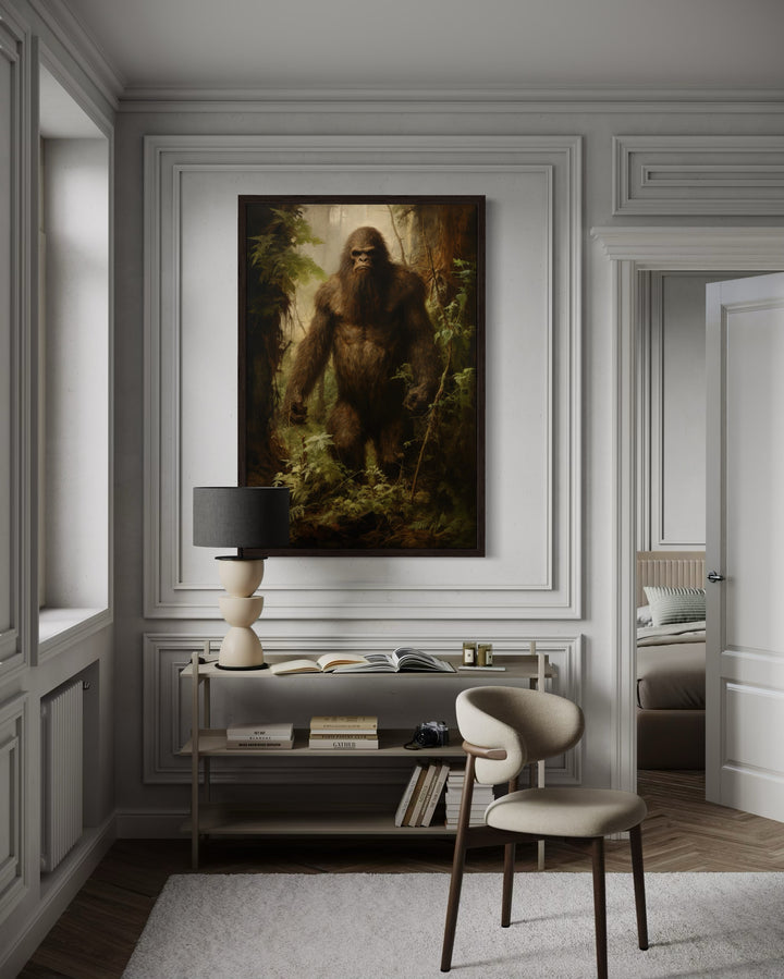 Bigfoot In The Forest Framed Canvas Wall Art