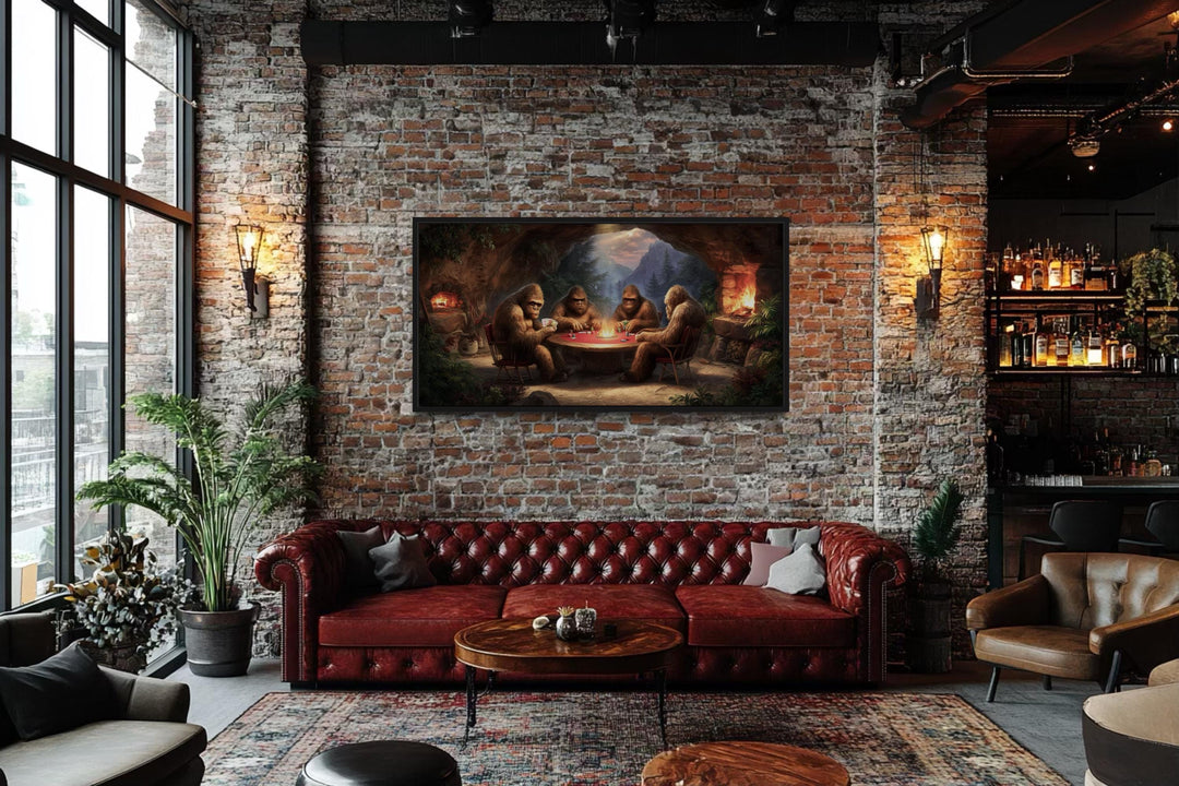 bigfoot art monsters splatter rooms Bigfoot Playing Poker Canvas Wall Art
