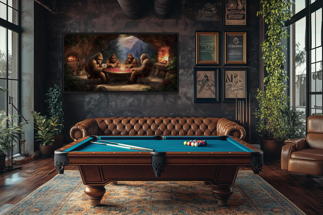 bigfoot art monsters splatter rooms Bigfoot Playing Poker Canvas Wall Art