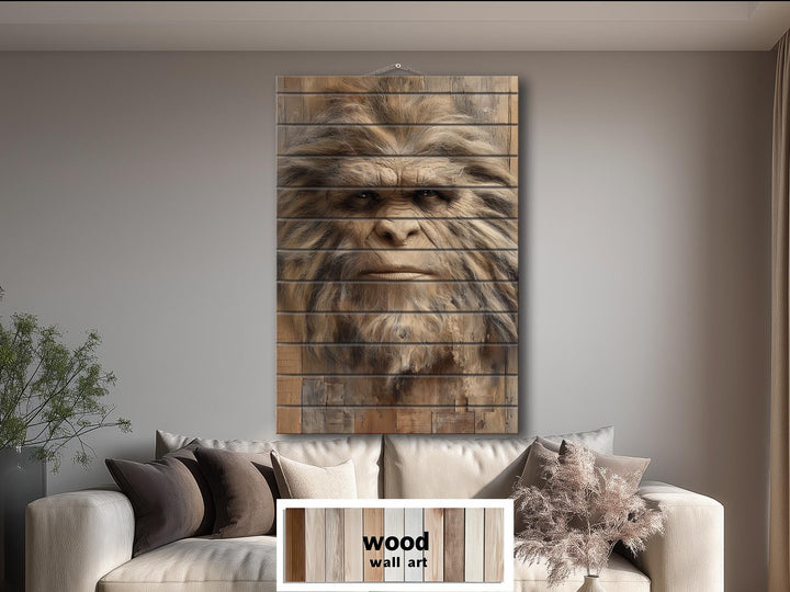 Bigfoot Portrait Distressed Wood Wall Art