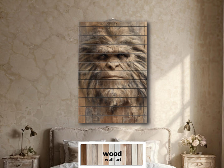 Bigfoot Portrait Distressed Wood Wall Art
