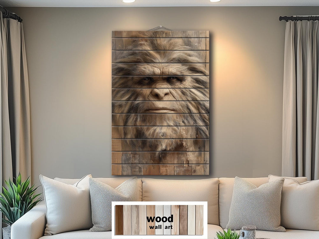Bigfoot Portrait Distressed Wood Wall Art