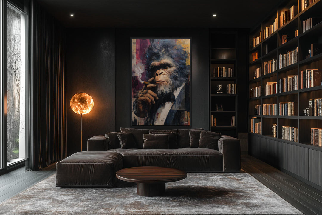 Bigfoot Smoking Cigar Framed Canvas Wall Art
