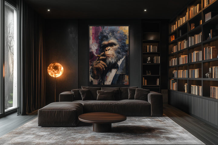 Bigfoot Smoking Cigar Framed Canvas Wall Art