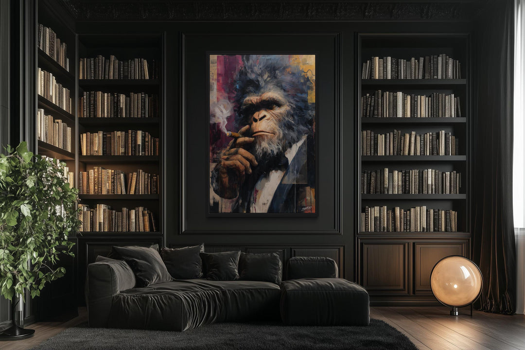 Bigfoot Smoking Cigar Framed Canvas Wall Art