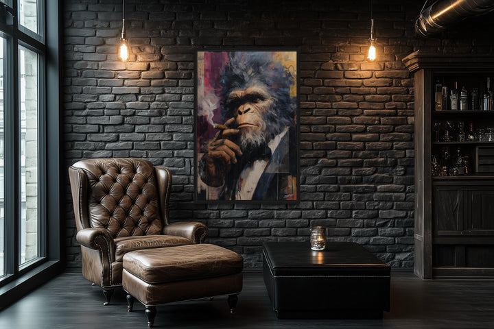 Bigfoot Smoking Cigar Framed Canvas Wall Art