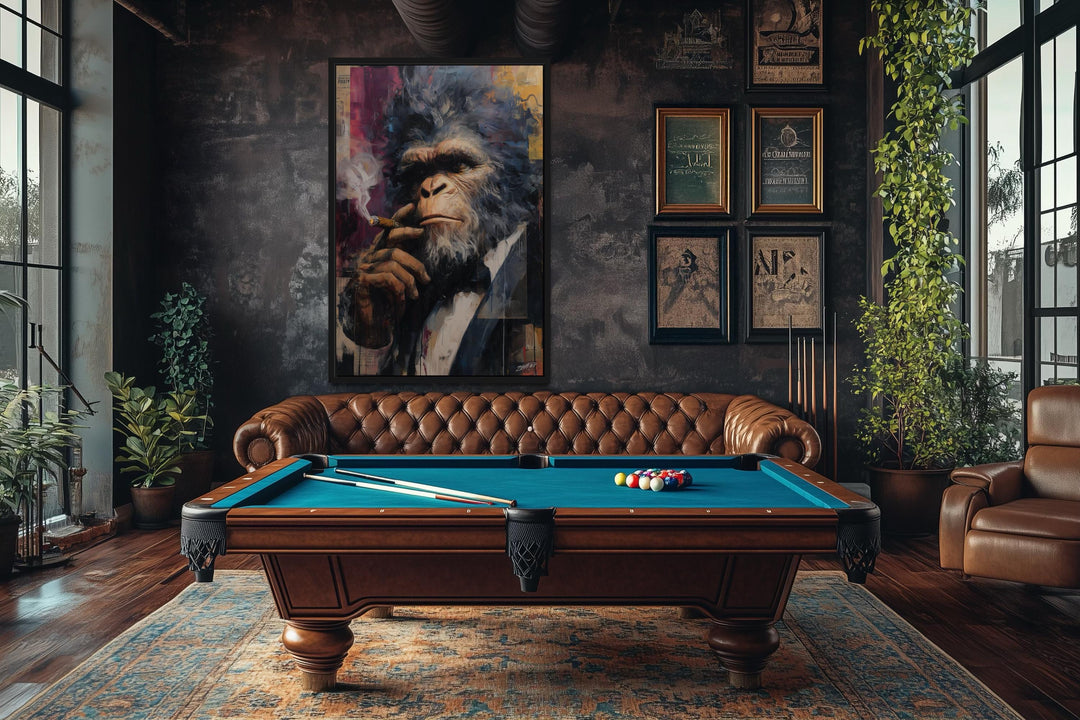Bigfoot Smoking Cigar Framed Canvas Wall Art
