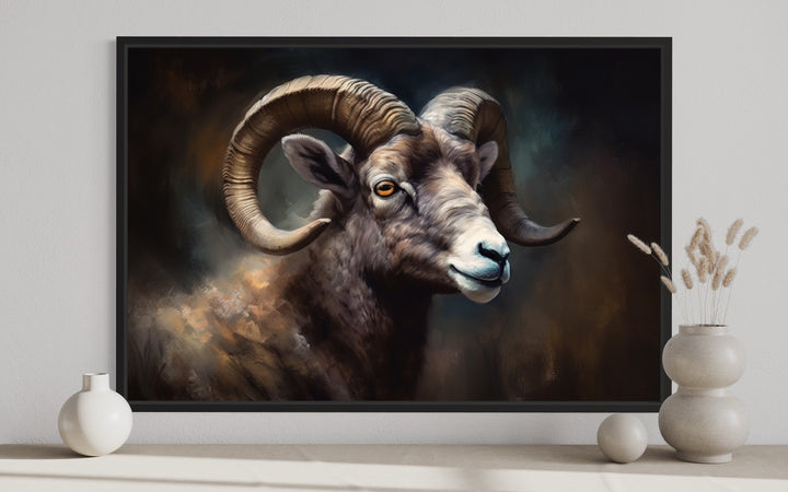 Bighorn Sheep Portrait Framed Canvas Wall Art