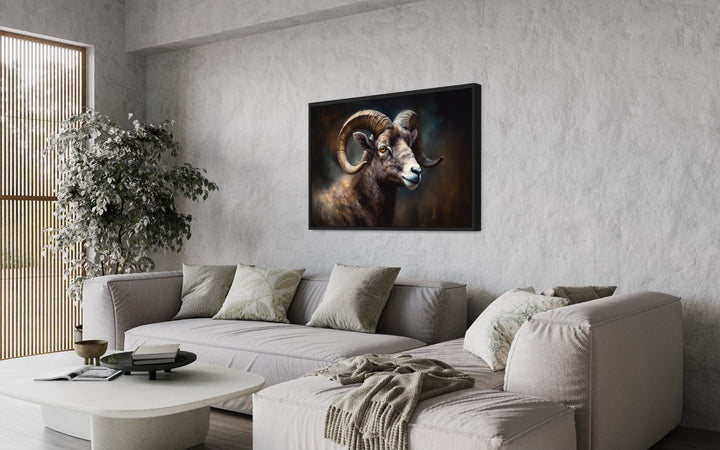 Bighorn Sheep Portrait Framed Canvas Wall Art