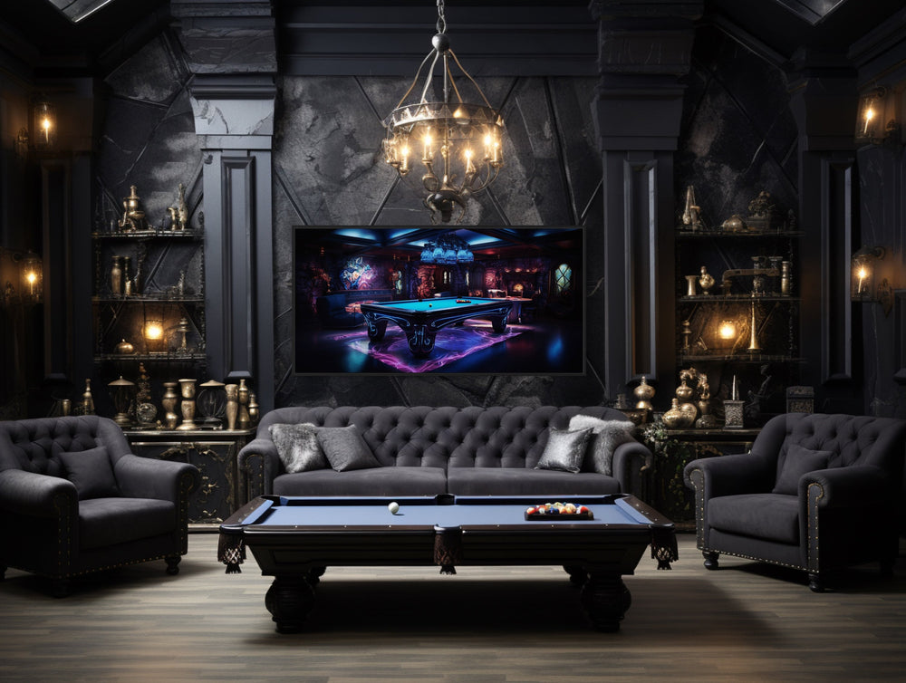 Billiards Neon Colors Framed Canvas Wall Art in billiards room