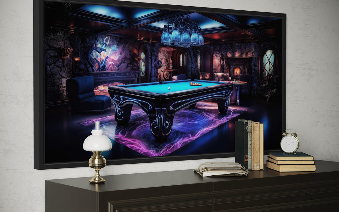 Billiards Neon Colors Pool Game Room Framed Canvas Wall Art