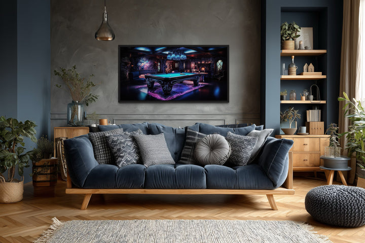 Billiards Neon Colors Pool Game Room Framed Canvas Wall Art