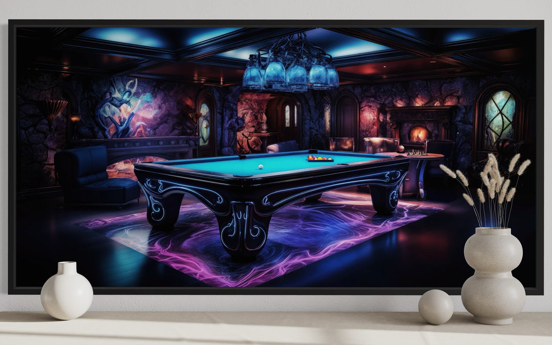 Billiards Neon Colors Pool Game Room Framed Canvas Wall Art