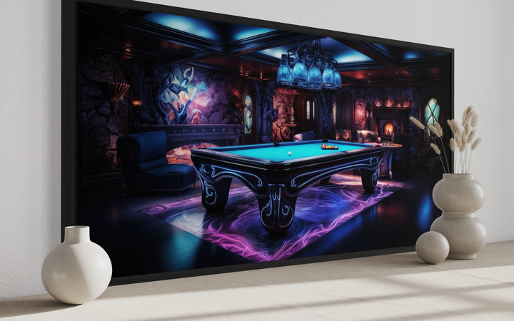 Billiards Neon Colors Pool Game Room Framed Canvas Wall Art